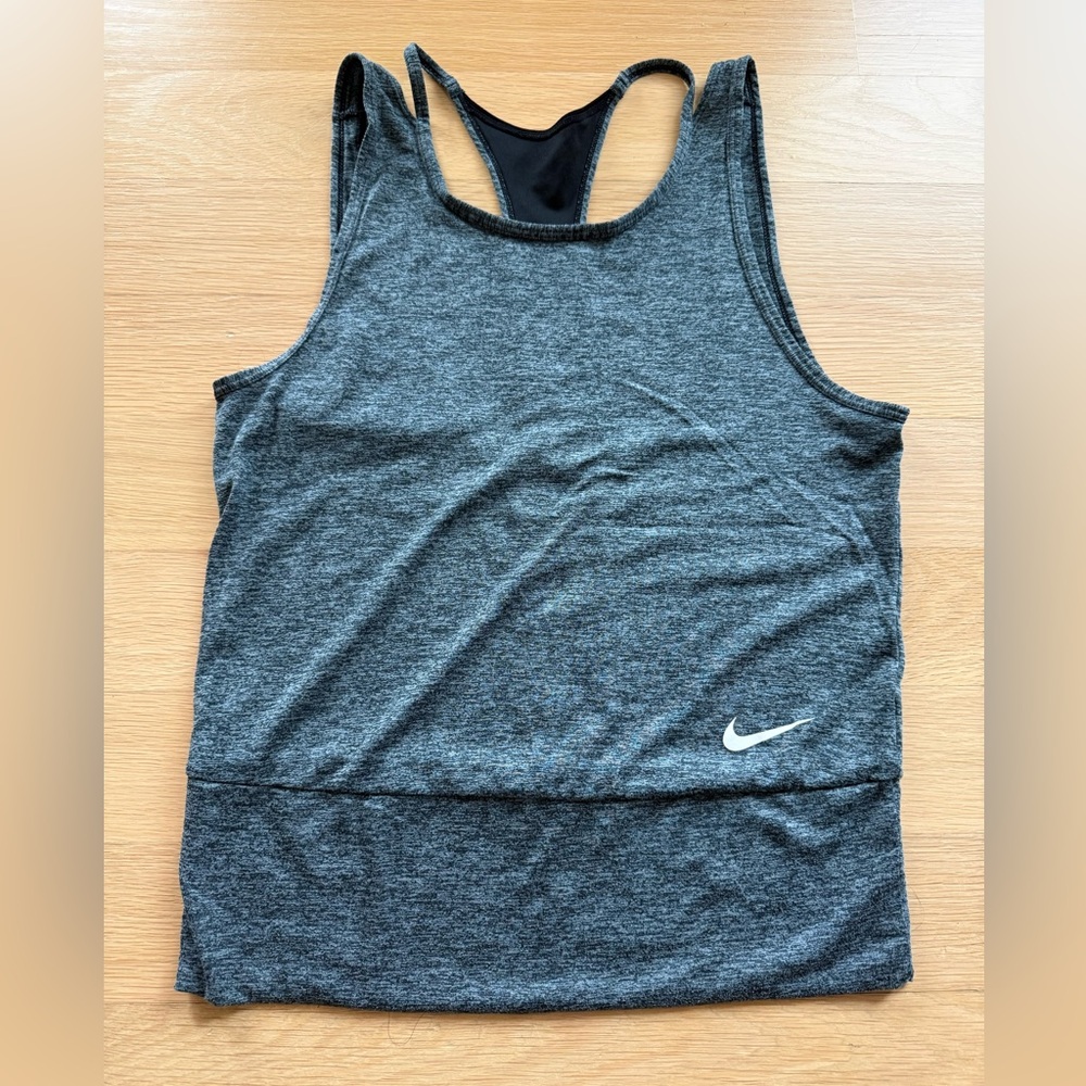 Nike Dri-FIT Heathered Charcoal Mesh-Back Training Tank Size Small
